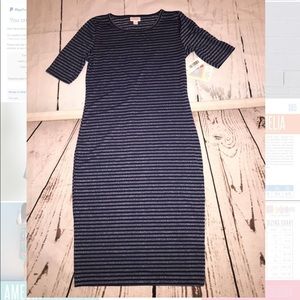 NWT XS Lularoe Julia Dress in Silver and Navy